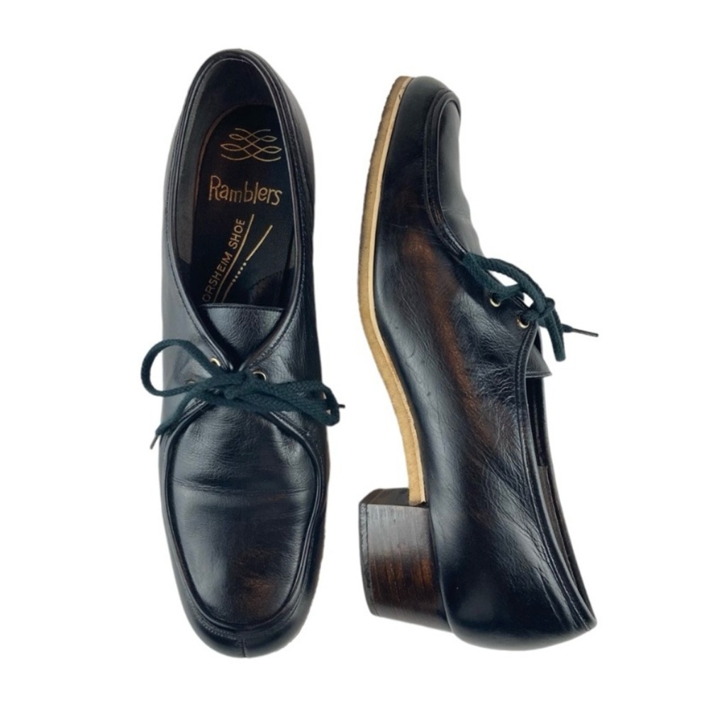 Vintage Ramblers Florsheim Black Leather Lace Up Gum Sole Low Heel 10N